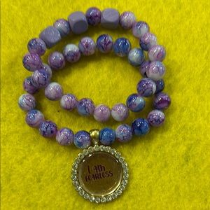 Purple and Blue Beaded Bracelet with Decorative Pendant